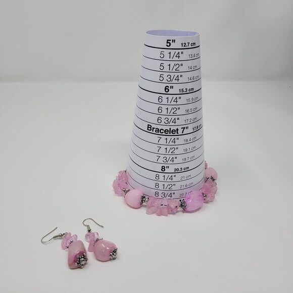 Natural Gem 2pc Set Pink Quartz Drop Earrings Pierced Bracelet Love Healing Gift - Picture 3 of 16